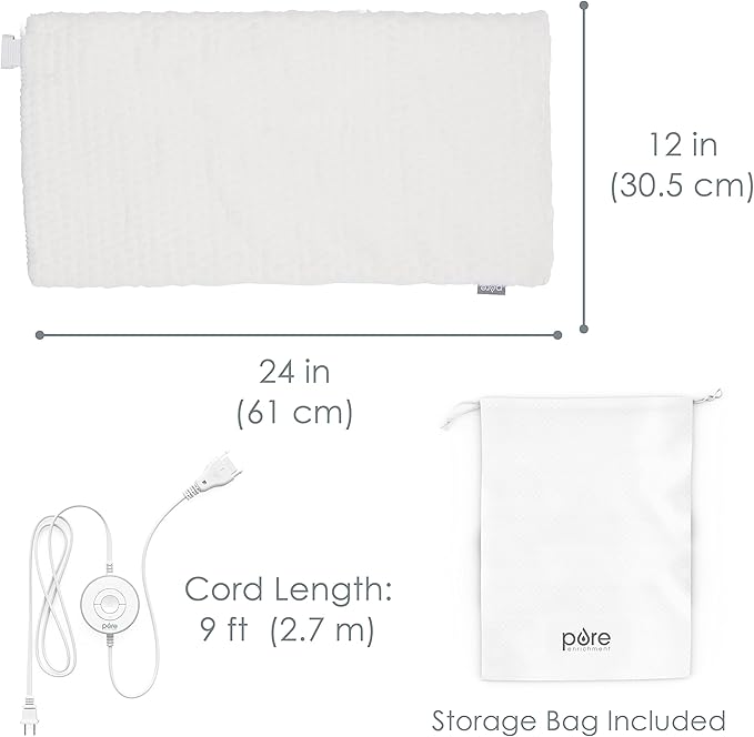 Pure Enrichment PureRadiance Luxury Heating Pad for Cramps, Back, Neck, & Shoulder Pain Relief, Patented Design, Soft Faux Fur & Micromink, 6 Heat Settings, Machine Washable, 12”x24”(Cloud)