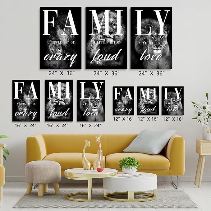 GUBIYU Large Family Wall Decor Set of 3 Modern Lion Wall Art 24x36 Inch Black