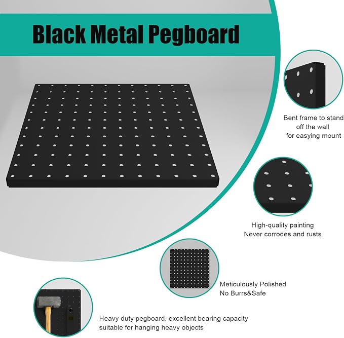Peg Board, 6 Pack 12"x12" Black Metal Pegboard Panels Pegboards Wall Organizer