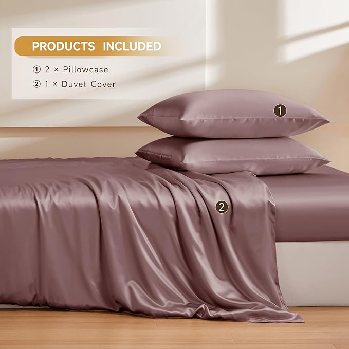 THXSILK 100% Pure Mulberry Silk Duvet Cover Set 3 Piece, 6A+ Grade Luxury Soft Bedding Silk Sheets for Hair and Skin, 1 Pcs Duvet/Quilt/Comforter Cover with 2 Zippered Pillowcases (Purple, Twin)