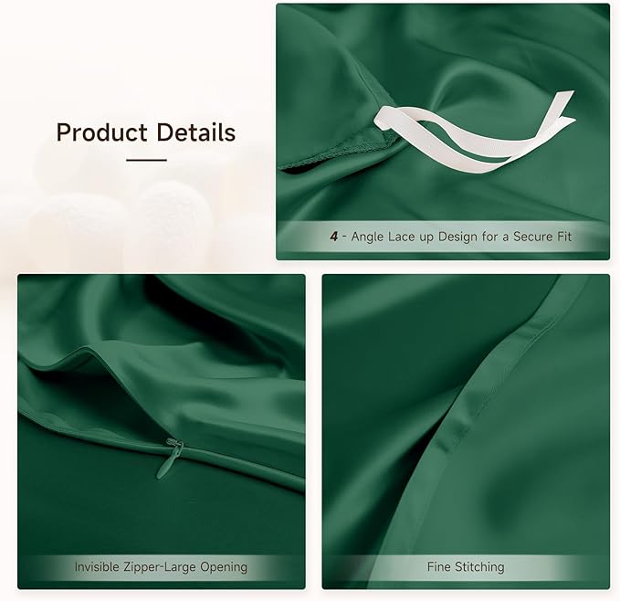 THXSILK 100% Pure Mulberry Silk Duvet Cover Set 3 Piece, 6A+ Grade Luxury Soft Bedding Silk Sheets for Hair and Skin, 1 Pcs Quilt/Comforter Cover with 2 Zippered Pillowcases (Emerald Green, Twin)