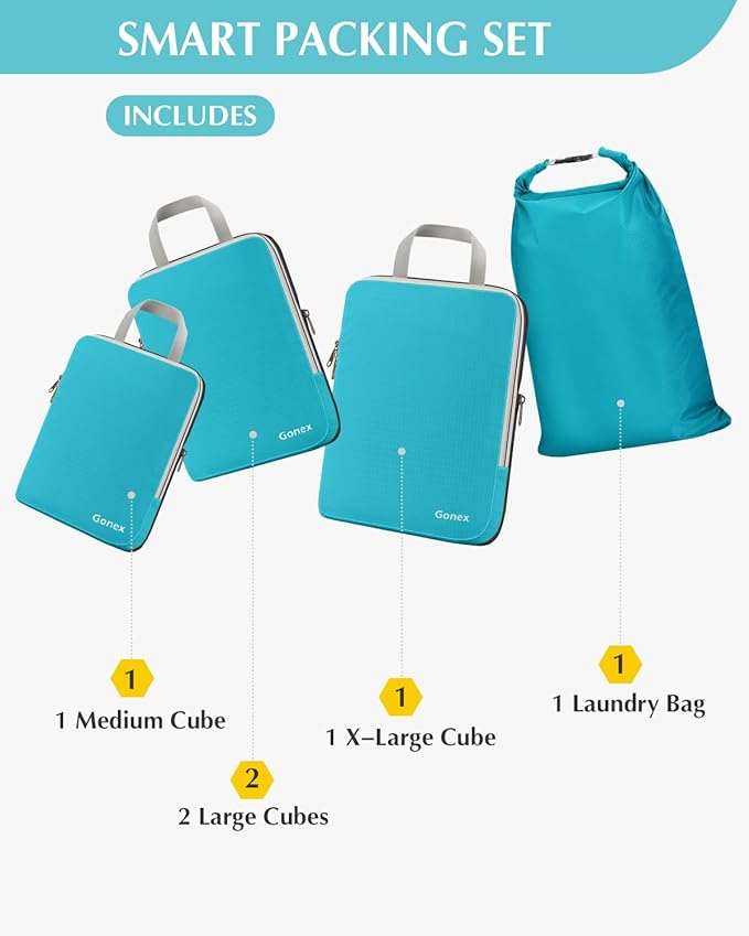 Gonex Compression Packing Cubes, 3pcs/4pcs Expandable Storage Travel Luggage Bags Organizers