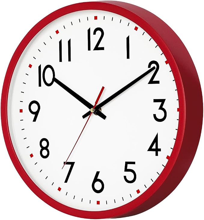 HZDHCLH Wall Clock Red, Silent Wall Clocks Battery Operated 12 Inch Modern Non