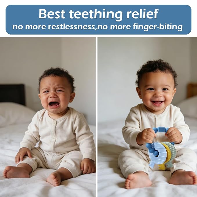 Baby Keys Teether Toys,Silicone Teething Toys for 3+ Months,Teething Keys Toy for Infants-Soft & Raised Texture to Soothe Gums,BPA Free (Deep Blue)