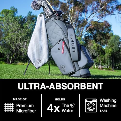 Ghost Golf Magnetic Towel (Caddie) - Ultra-Absorbent Microfiber Golf Towel | With Magnet for Golf Carts or Clubs - 18" x 40" Golfing Gear - Waffle Weave Pattern (Green) - color: Rifle Green