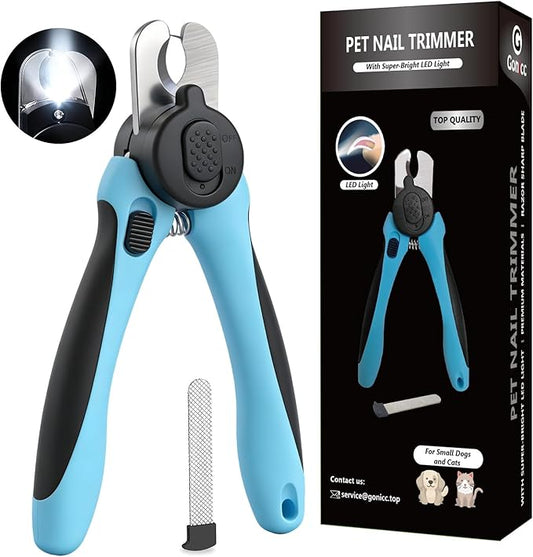 gonicc LED Pet Nail Clippers for Small Dogs & Cats, Light-Up Dog Nail Trimmer with Safety Lock & Built‑in File, Professional Stainless Steel Nail Clippers for Small Pets