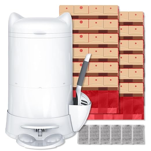 Red Rocket XL Cat Litter Trash Can Multi Kitty Twist’R Step Litter Disposal System Pack, 12x Refills Bags and 6X Charcoal Sachets, No Smell Litter Storage Container, Litter Disposal System