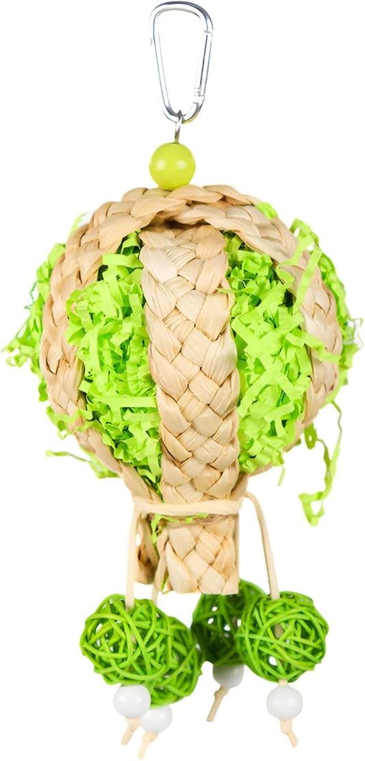 Bird Toys Foraging Shredder Hanging Toys Rope Perch with Bell Parakeet Toy Parrot Swing Climbing Standing Toys Bird Cage Accessories for Conure Cockatiel Budgies Lovebird, Green, 1 Pack