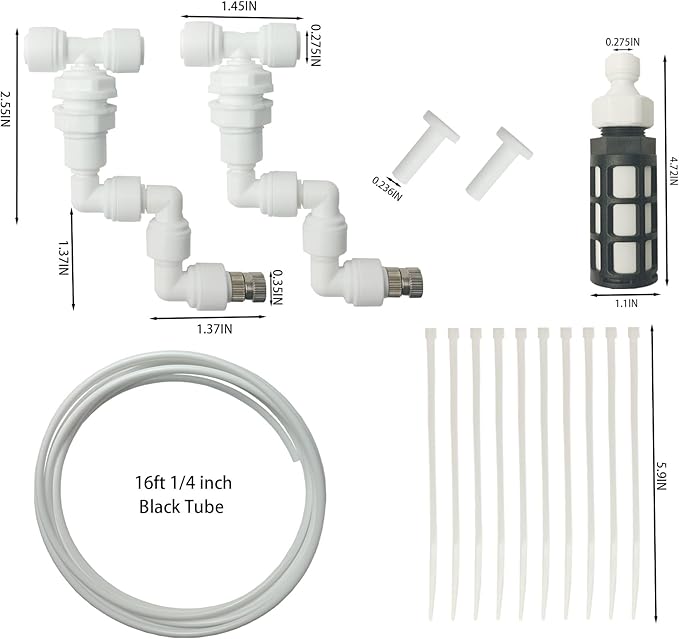 Reptile Terrariums Misting Accessories kit, 2PCS Adjustable Reptile Mister Nozzles, with 16ft 1/4 inch Tube, White