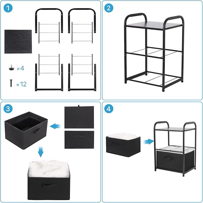 MAX Houser Dresser for Bedroom with 2 Drawers, Wide Chest of Drawers, Fabric Dresser, Storage Organizer Unit with Fabric Bins for Closet, Living Room, Hallway, Nursery,Black
