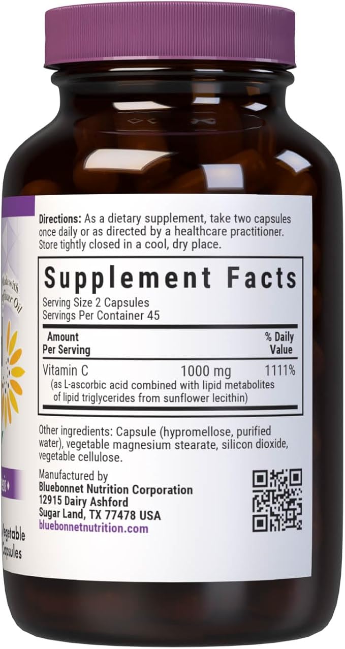 BlueBonnet Nutrition Liposomal Vitamin C, Immune Health*, Joint Health*, Collagen Synthesis*, Vegan, Kosher, Non-GMO, Gluten-Free, Soy-Free Milk-Free, 90 Vegetable Capsules, 45 Servings