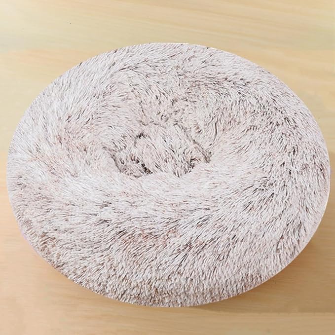 Calming Dog & Cat Bed, 24 Inch Anti-Anxiety Donut Cuddler Cat Bed with Anti-Slip Bottom, Washable Round Fluffy Pet Bed for Small Medium Dogs and Cats (Coffee White)
