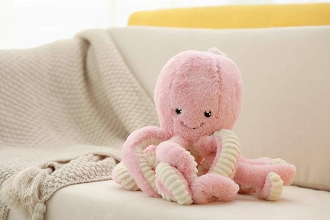 Fluffy Octopus Stuffed Animal Hugging Pillow Plush Toys Doll Pink,23.6Inch | Sweet Smile Face | 8 Springy Tentacles | No Loose Parts | Machine-wash | Safe Polyester Fill | Sturdy Stitched | Ideal Gift