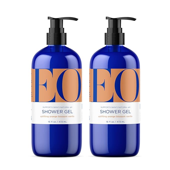 EO Shower Gel Body Wash, 16 Ounce (Pack of 2), Orange Blossom and Vanilla, Organic Plant-Based Skin Conditioning Cleanser with Pure Essentials Oils