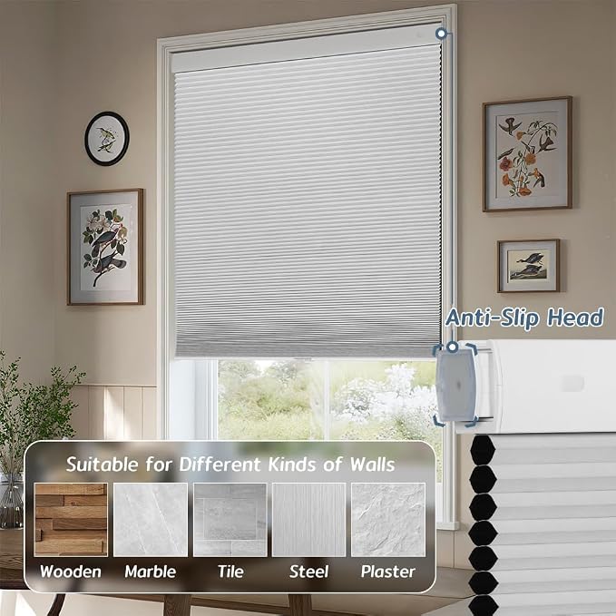 SEEYE No Drill Cordless Cellular Shades, Thermal Insulated Noise Reduction