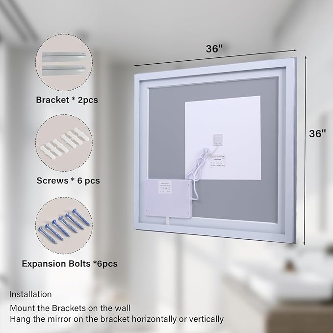 36x36 Inch Smart LED Bathroom Mirror - Anti-Fog Vanity Mirror with Touch Sensor, 3 Color Lighting & Dimmable Memory Function, Lighted Mirror for Over The Sink, Modern Bathroom Wall Mirror
