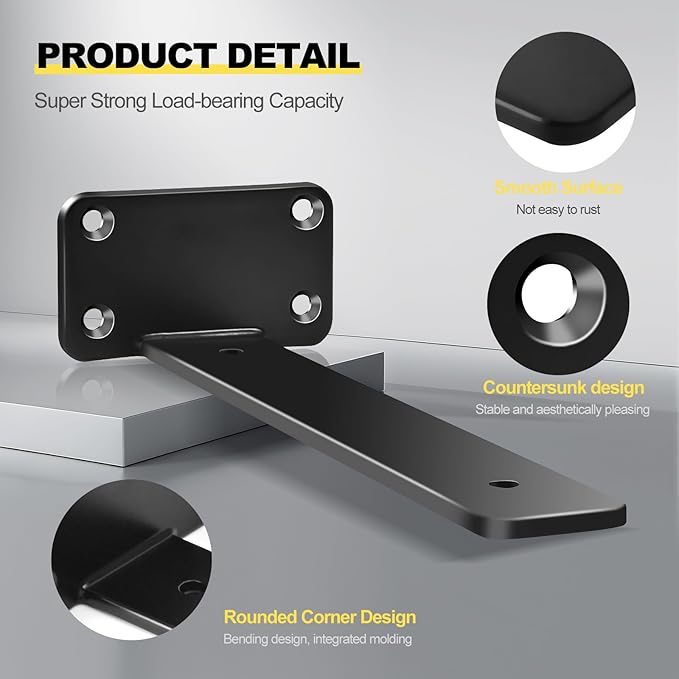 16 Pack - 10 inch Black Hidden L Shelf Bracket Iron Floating Shelf Brackets