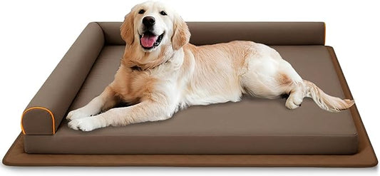 Dog Beds Medium Sized Dog Waterproof Washable Pet Bed Memory Foam Orthopedic Chew Proof Dog Couch with Anti-Slip Mat (Brown)