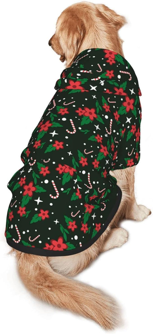 Black Candy Cane Hoodie,Christmas Cosplay Dog Clothes with Pocket and Hat Winter Clothes Sweaters X-Large