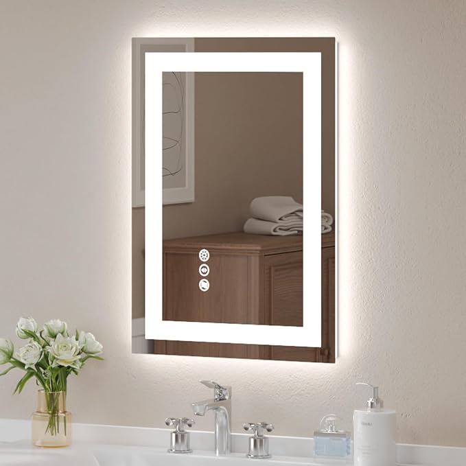 USHOWER LED Bathroom Mirror 20x28 Inch Tempered Glass