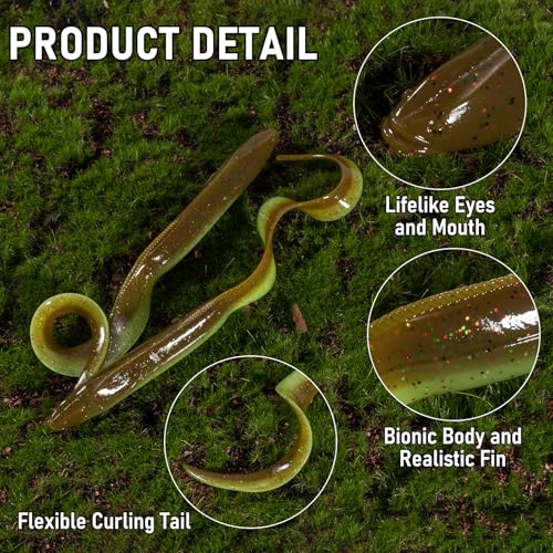 Dr.Fish 5 Pack Sand EEL Lures Saltwater Soft Fishing Lures Swimbait 6 Inch 3/8oz Surf Fishing Creature Baits Soft Plastic Artificial Ribbontail Worm - color: Watermelon/Chartreuse