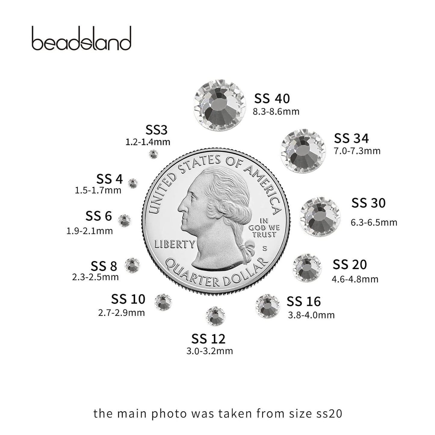 Beadsland 1440pcs Flat Back Crystal Rhinestones Round Gems for Nail Art and Craft Glue Fix, Crystal (SS10(2.7-2.8mm))
