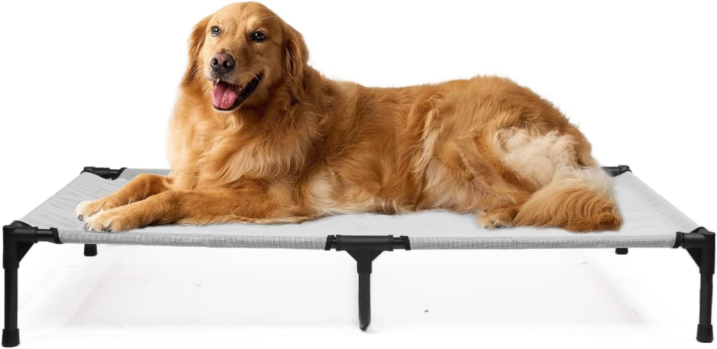 Elevated Dog Bed XL, Extra Large Raised Dogs Cot with Washable Mesh & Non Slip Feet, Pet Hammock Beds Off Ground, Dog Trampoline Bed Outdoor, Grey