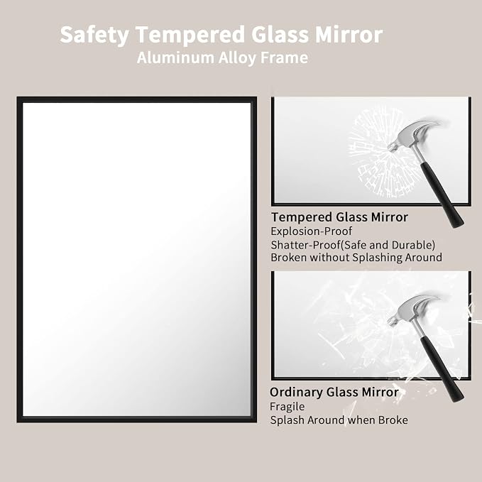 LOAAO 22"X30" Black Rectangle Bathroom Mirror Wall, Matte Black Aluminum Alloy