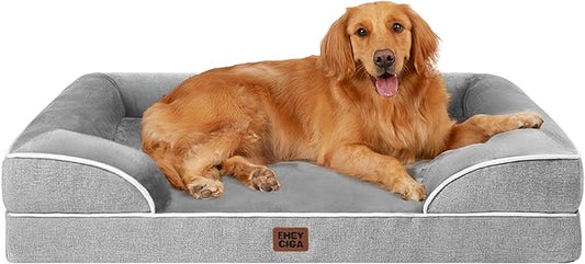 EHEYCIGA Orthopedic Dog Beds Large Sized Dog, Waterproof Memory Foam Pet Bed with Sides, Non-Slip Bottom Large Pet Bed with Washable Removable Cover, Grey