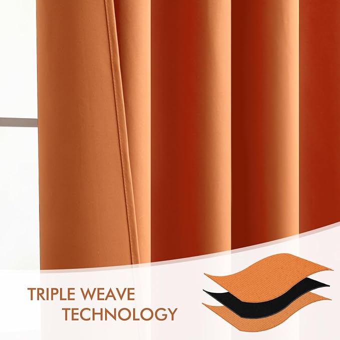 MIULEE Orange Back Tab Blackout Curtains 102 Inch Long 2 Panels Set