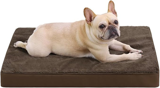 KSIIA Orthopedic Dog Bed Crate Waterproof Pet Mats for Small Dogs Deluxe Plush Washable Pet Bed with Egg Crate Foam & Removable Cover, 23 x 17 Inch, Brown