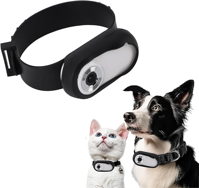 Cat Camera Collar - 170° Wide Angle Pet Dog Collar Camera with 0.96 Inch LCD Screen, Multi Fuctional Pet Cat for Video Records, White