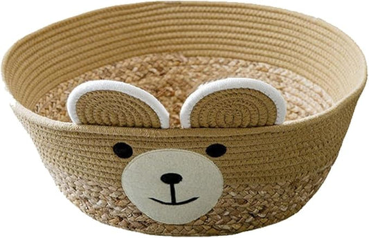 Pet Bed Woven Basket with Detachable Cushion Cartoon Bear Theme Basket Bed Dog Detachable Cushion Nest Pet Furniture