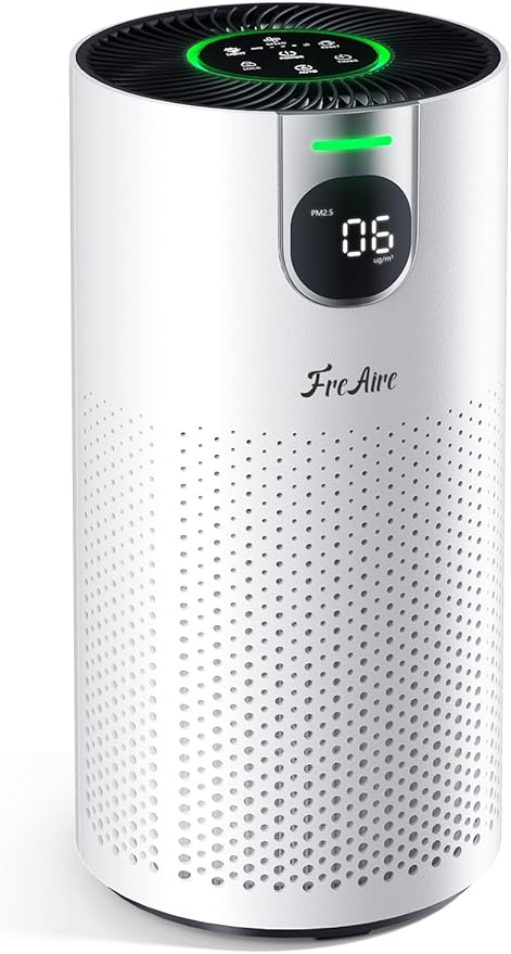 FreAire Air Purifiers for Home Large Room Covers up to 1800Ft², VisionAir 20dB Sleep Mode for Bedroom, with Real-Time AQI & PM2.5 Display,360°Intake&Outlet Air Cleaner Pet-Friendly HEPA,HAP606,White