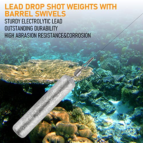 Dr.Fish 50 Pack Fishing Drop Shot Weights Lead Fishing Weights Pencil Skinny Sinkers with Barrel Swivels for Freshwater Bass Fishing - size: 1/2oz-20 Pack