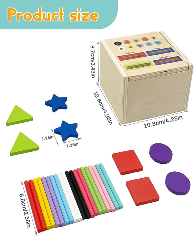 Wooden Sorting Toys Montessori Color & Shape Sorter Preschool Learning Activities Fine Motor Skills Sensory Toys for Toddlers 2-5 Birthday Gifts for Boys and Girls (Colorful-Cube)