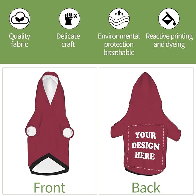 Personalized Dog Hoodie, Custom Dog Costumes for Small Dogs, Holiday Happy Dog Clothes Football Pet Shirt Sweater with Name Number for Girl/Boy Cats/Kitten, Wine, XXS