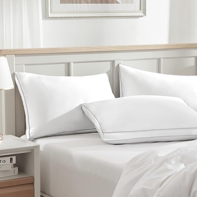 Globon Luxury Feather Down Pillow, Medium Fluffy Pillow King Size, Gusseted Bed Pillows for Sleeping, Hotel Collection Pillows 18"X34", Set of 2