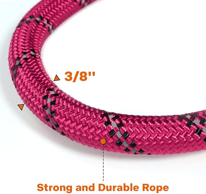 Taglory Rope Dog Leash 5 FT with Comfortable Padded Handle, Highly Reflective Threads Leash and Anti-Tangle Clip for Walking Small Dogs, 3/8 inch, Hotpink