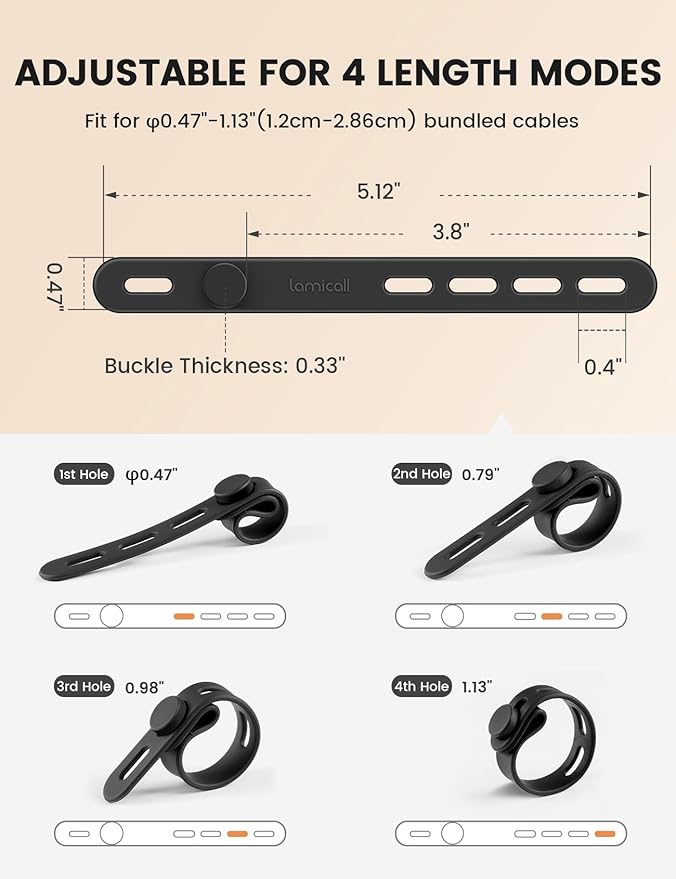 Lamicall 20Pack Silicone Cable Ties, Office Desk Organizer Accessories, Reusable Wire Ties Management with Lock Buckle, Adjustable Charger Cable Strap, Electrical Cord Keeper for Travel Essentials