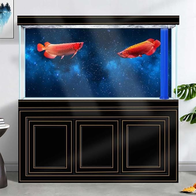 48X20IN Starry Aquarium Background, Art Starry Fish Tank Decorations Background, with 8 EVA Double-Sided Tape