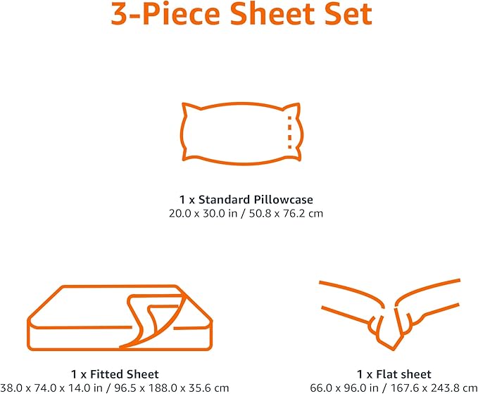 Amazon Basics 3 Piece Bed Sheet Set, 100% Cotton Jersey, Includes Super Soft, Flat and Fitted Sheets, Pillowcase, Twin, Oatmeal, Solid