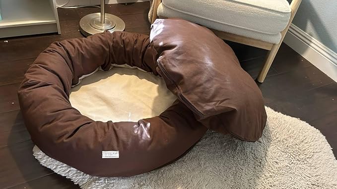 Organic Cotton Canvas Dog Bed: Removable Cover, Natural Fill - Made in USA (Dark Brown, X Large 42" x 8" inches)