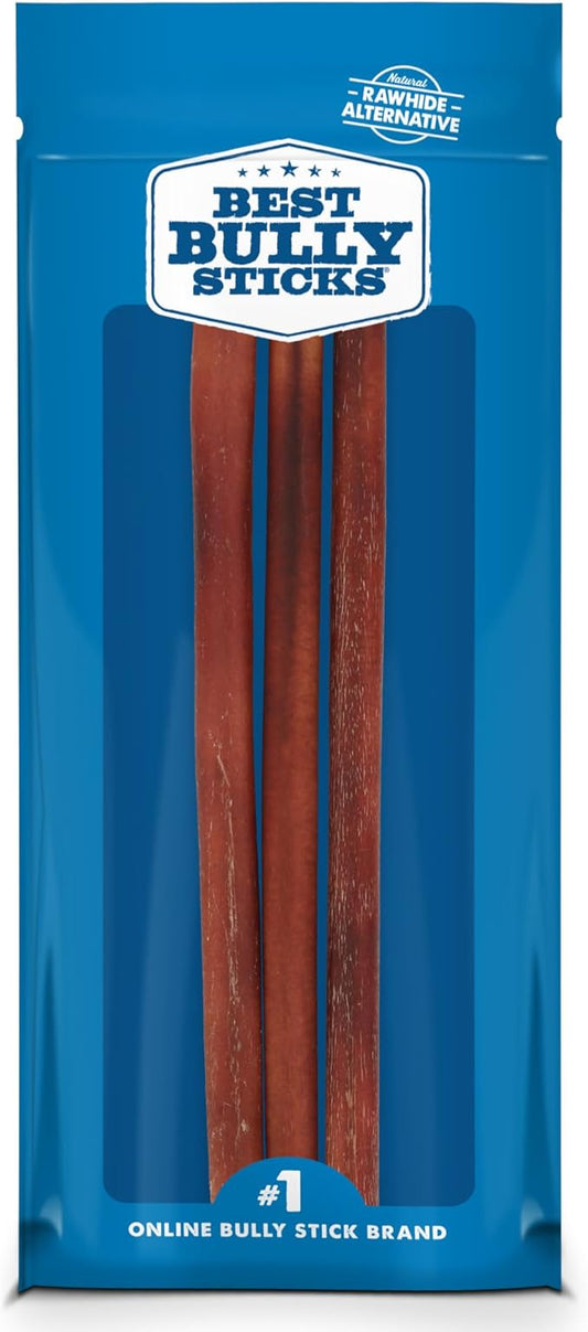 Best Bully Sticks 12 Inch Bully Sticks for Dogs - 3 Count (Pack of 1) - Natural, Easily Digestible, Grass-Fed Beef, Grain and Rawhide Free - Trial Size