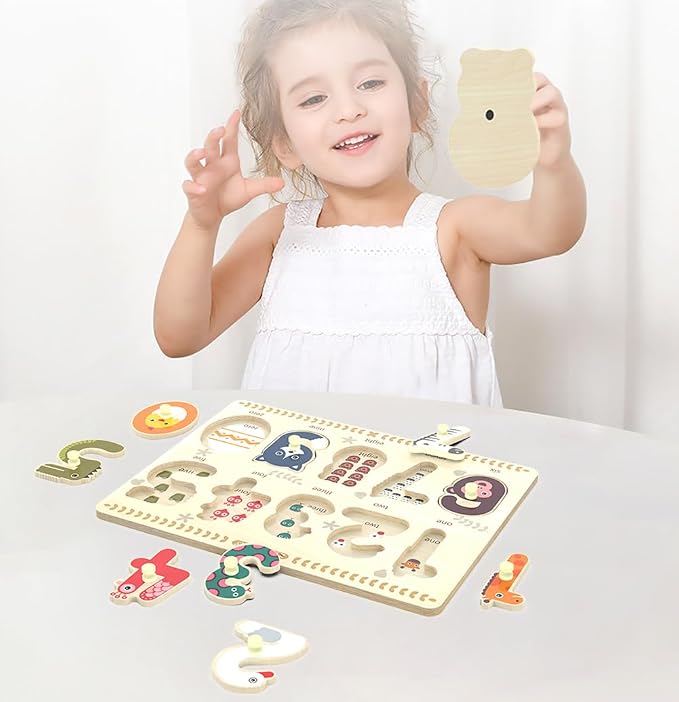 Puzzles for Toddlers 2-4, Wooden Puzzle for Toddlers, Wood Peg Puzzle for Preschool Kids, Number Learning Puzzles Baby Board Toys, 1 2 3 Shape Knob Puzzle for Girls Boys 18Months and Up