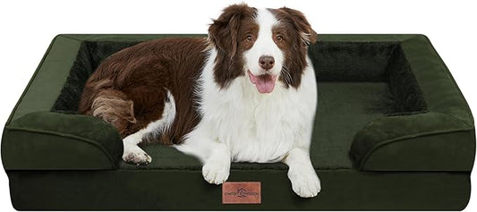 Comfort Expression Orthopedic Dog Bed for Large Dogs 36x27 Inch, Waterproof Egg Crate Foam Large Pet Bed with Removable Bolsters, Dog Couch with Washable Cover & Non-Slip Bottom, Olive Green