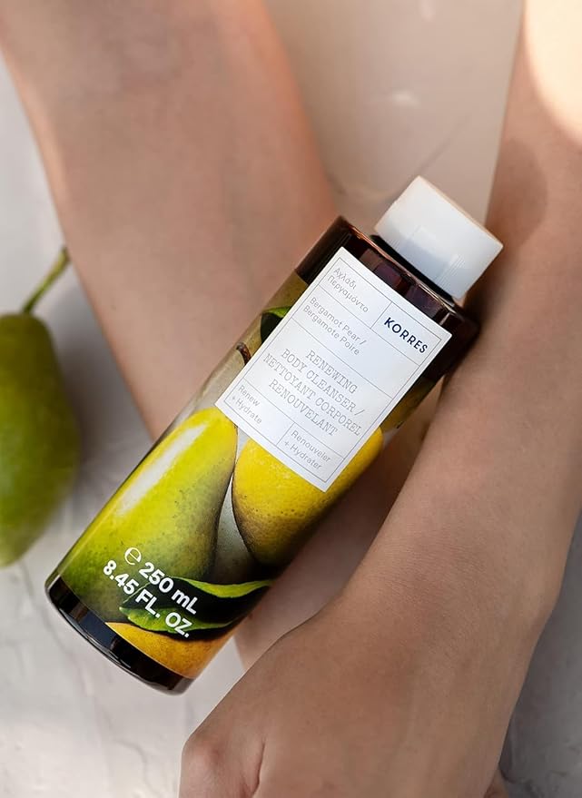 KORRES Renewing Body Cleanser, Bergamot Pear, Foaming Shower Gel for Women & Men with Hydrating Greek Botanicals, Body Wash for Smooth Skin, Vegetarian & Cruelty Free, Made in Greece, 8.45 Fl Oz