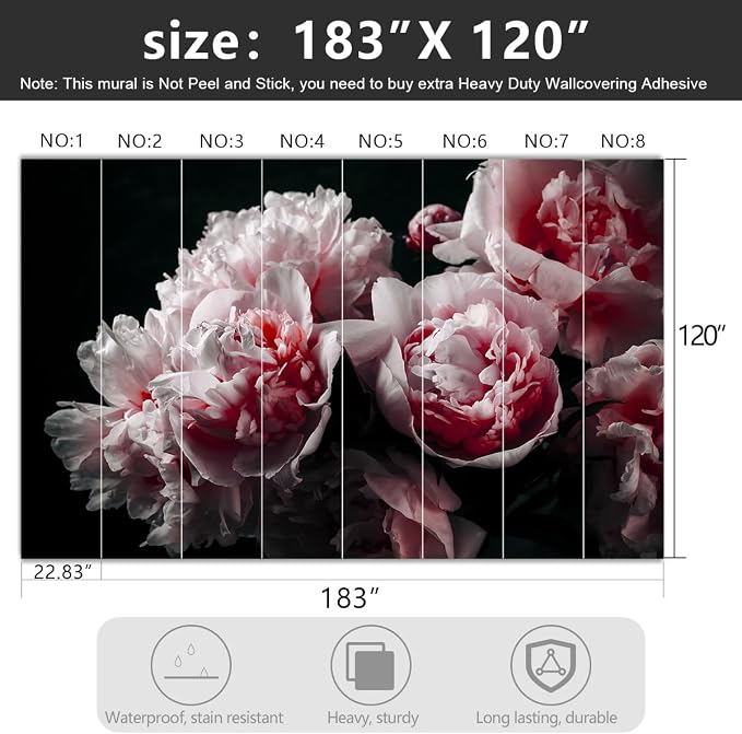 Black Peony Pink Floral Living Room Fabric Wallpaper Bedroom Bathroom Dark