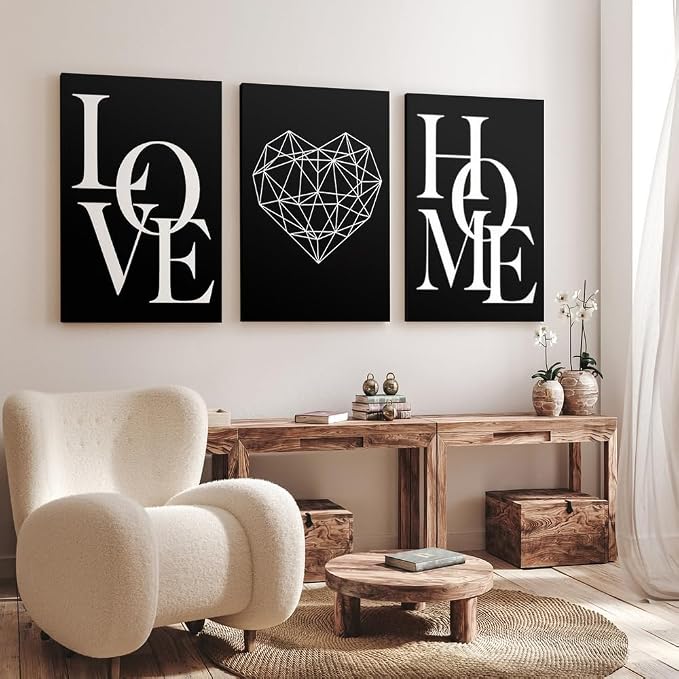 GUBIYU Love Home Wall Decor Black and White Farmhouse Modern Art