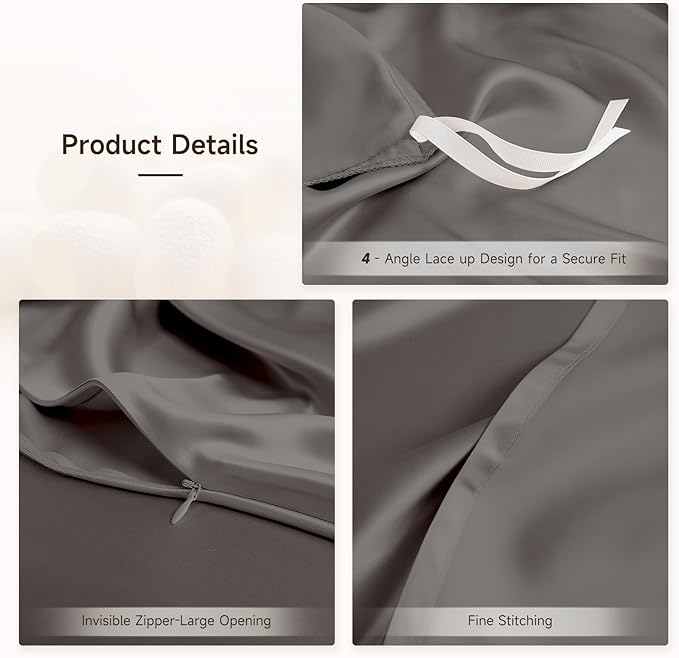 THXSILK 100% Pure Mulberry Silk Duvet Cover Set 3 Piece, 6A+ Grade Luxury Soft Bedding Silk Sheets for Hair and Skin, 1 Pcs Duvet/Quilt/Comforter Cover with 2 Zippered Pillowcases (Charcoal, Full)